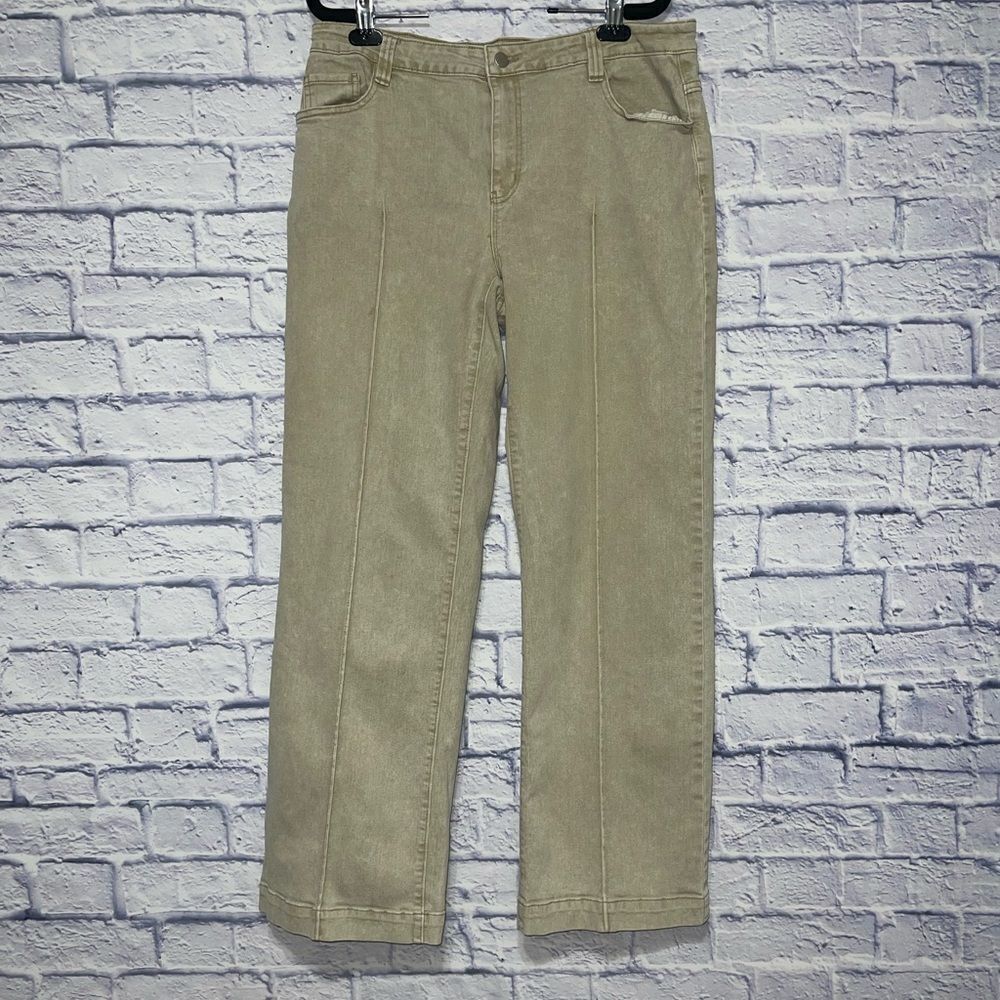 Soft surroundings tan wide leg stretch denim pants
